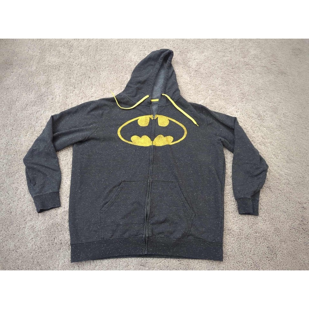 Batman Hoodie Sweatshirt Mens 2XL Heather Gray Speckled Long Sleeve Logo